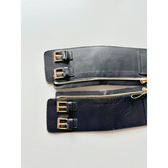 SERGIO ROSSI Black Leather Gold Tone Zipper Buckle Replacement Ankle Cuffs - Picture 4 of 12